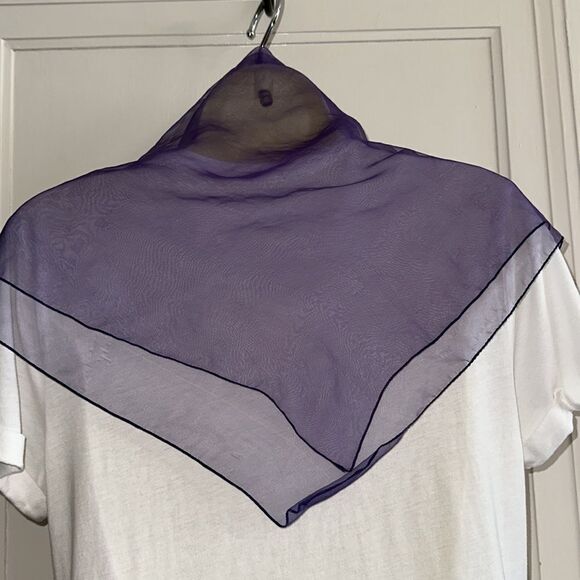 Vintage 60s Paris Accessories purple chiffon nylon square scarf - Picture 2 of 4